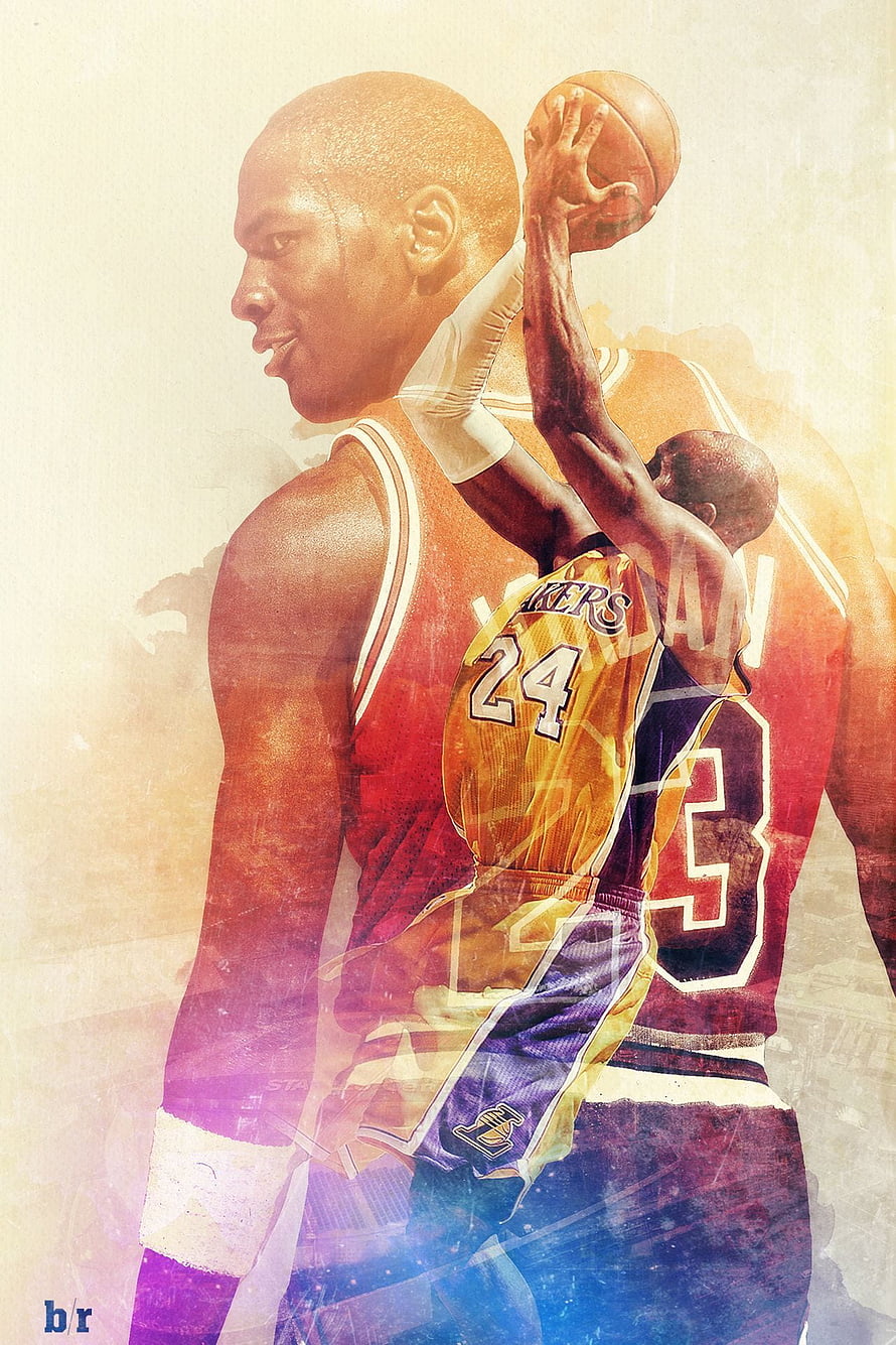Kobe Bryant and Michael Jordan Double Exposure Basketball Artwork HD phone wallpaper