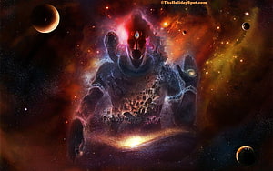 Cosmic Deity with Third Eye and Planets in Nebula HD wallpaper
