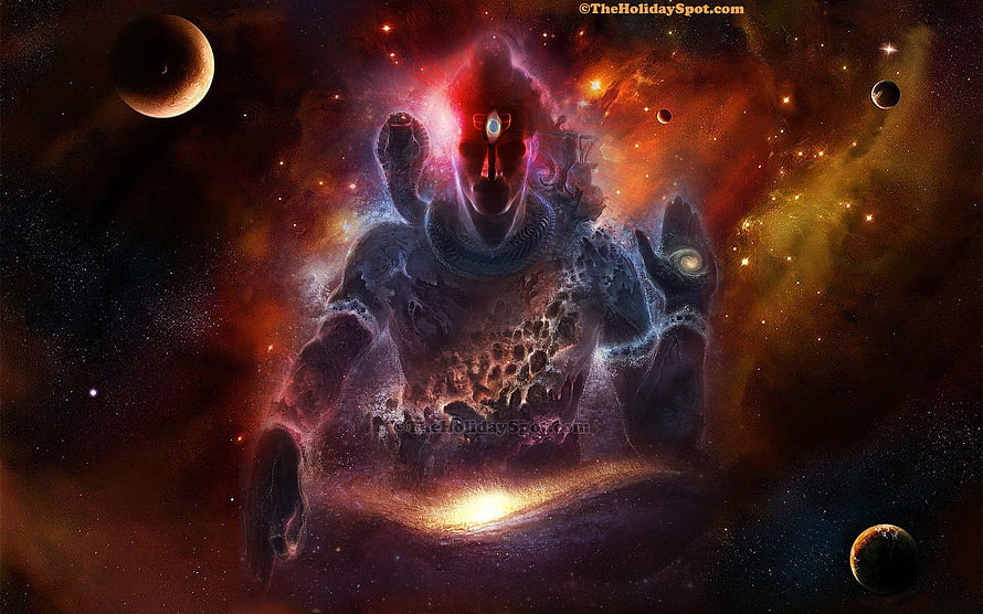 Cosmic Deity with Third Eye and Planets in Nebula HD wallpaper