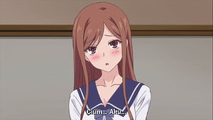 Anime Girl With Brown Hair And Blushing Cheeks In School Uniform HD wallpaper