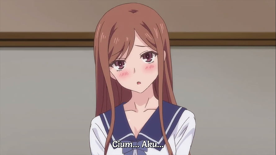 Anime Girl With Brown Hair And Blushing Cheeks In School Uniform HD wallpaper