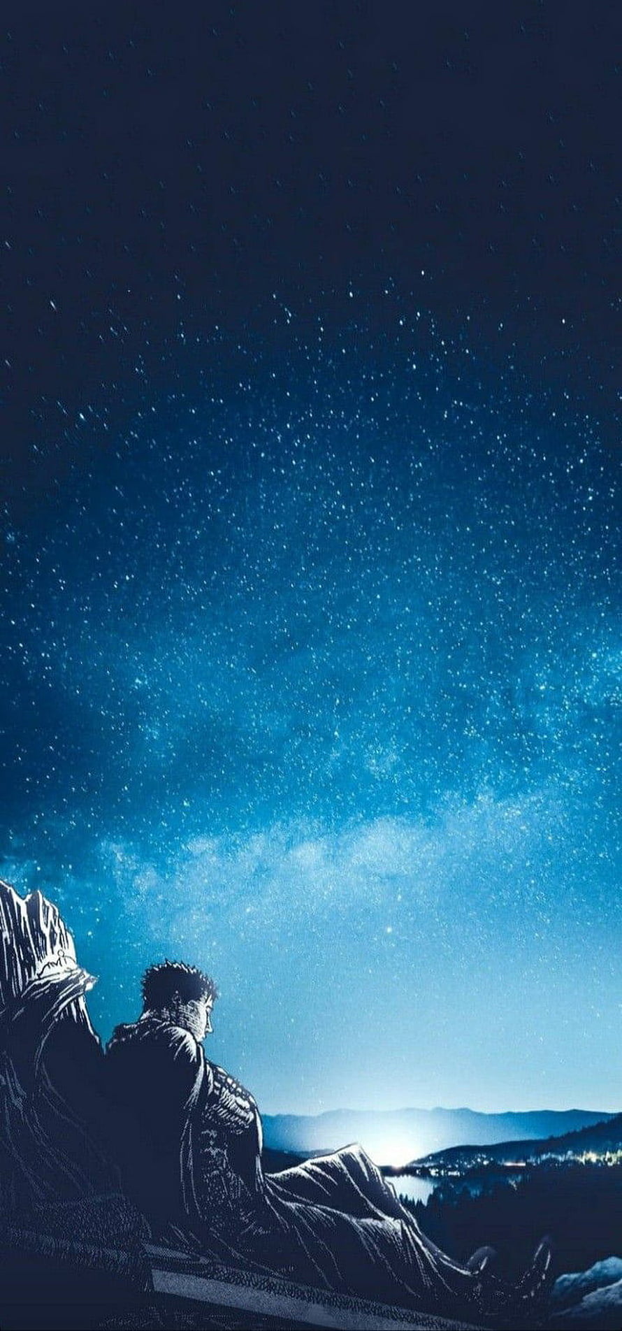 Anime Character Sitting on Cliff Edge Under Starry Night Sky HD phone wallpaper