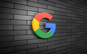 3D Google Logo Mounted on Dark Gray Brick Wall Background HD wallpaper