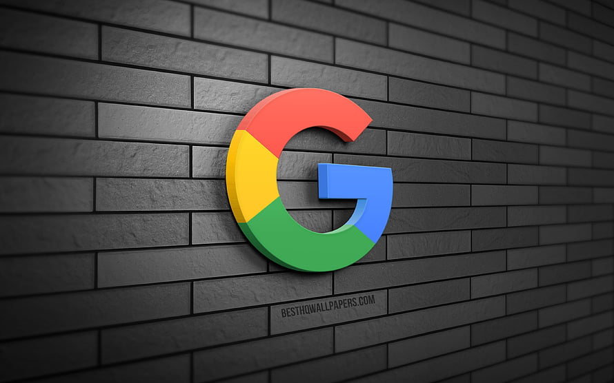 3D Google Logo Mounted on Dark Gray Brick Wall Background HD wallpaper