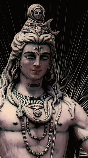 Statue of Lord Shiva with Ganga and Crescent Moon on Head HD phone wallpaper