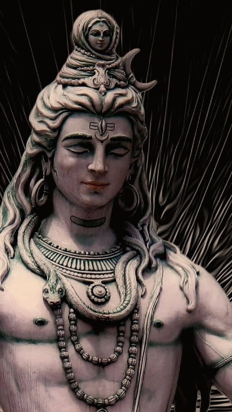 Statue of Lord Shiva with Ganga and Crescent Moon on Head HD phone wallpaper