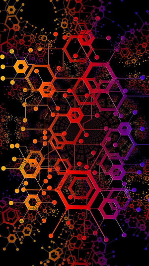 Abstract Hexagonal Network Pattern With Neon Gradient Colors On Black Background HD phone wallpaper