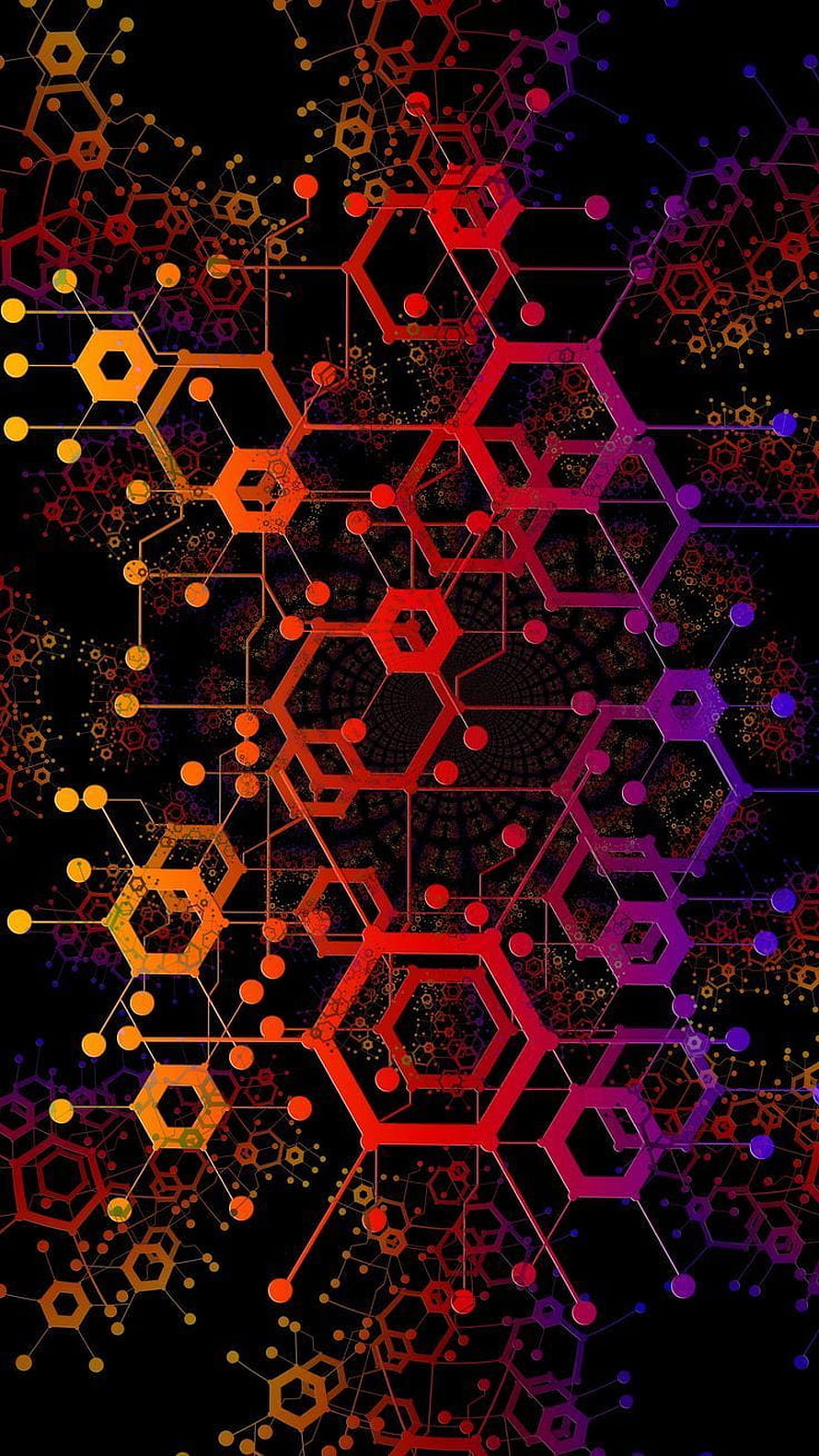 Abstract Hexagonal Network Pattern With Neon Gradient Colors On Black Background HD phone wallpaper