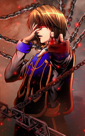 L Lawliet from Death Note anime character with glowing red eyes and chains HD phone wallpaper