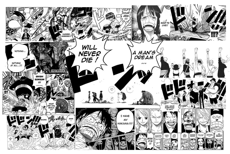 One Piece manga page featuring Luffy and the Straw Hat crew shouting about dreams and nakama, A Collage That I Made For One Piece. Inspired By A Laptop Decal That Someone On R OnePiece Made. : R Manga, One Piece Collage HD wallpaper