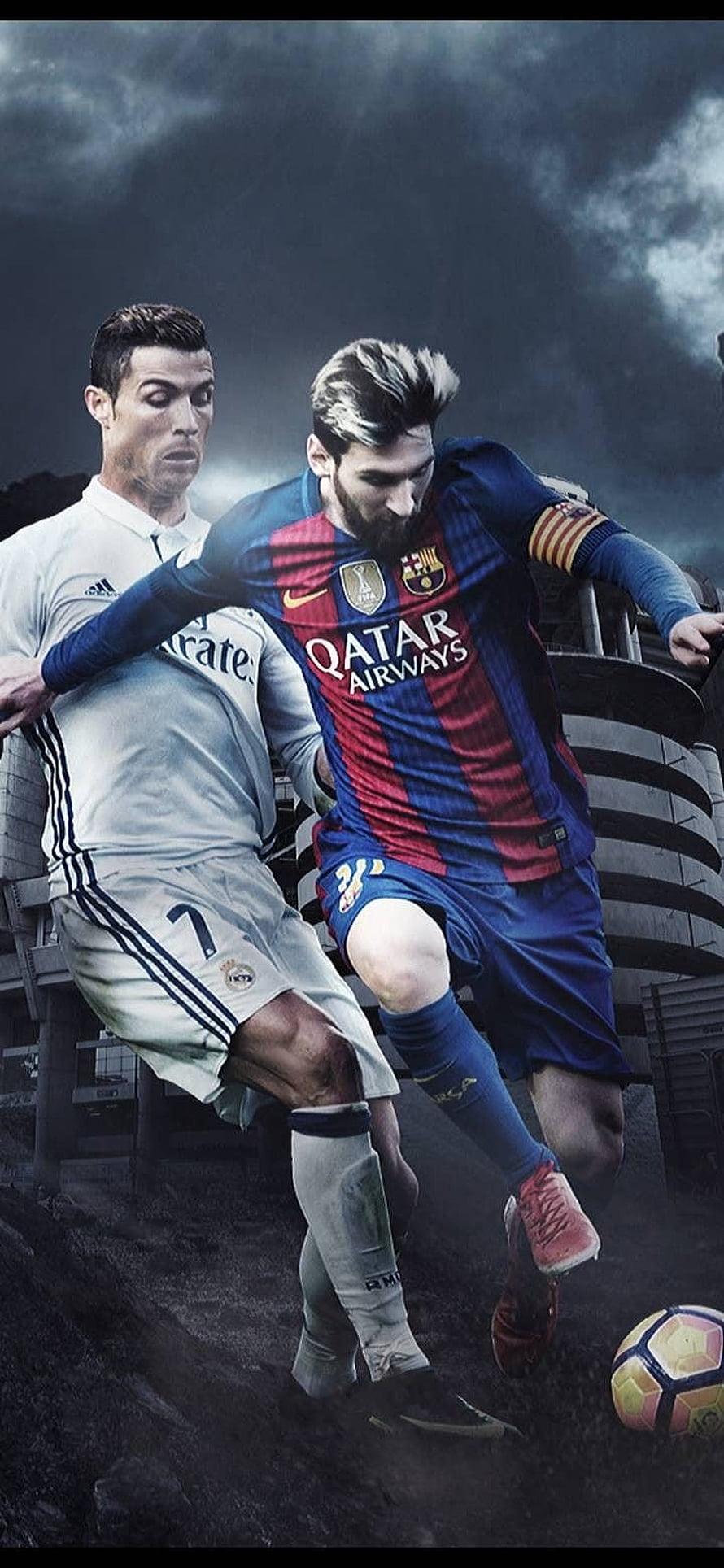 Lionel Messi and Cristiano Ronaldo Epic Football Rivalry Action Wallpaper HD phone wallpaper
