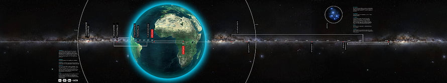 Futuristic Holographic Earth Map with Galactic Timeline and Data Interface HD wallpaper