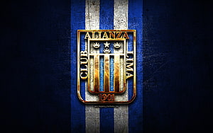 Alianza Lima Football Club Crest on Blue and White Striped Background HD wallpaper
