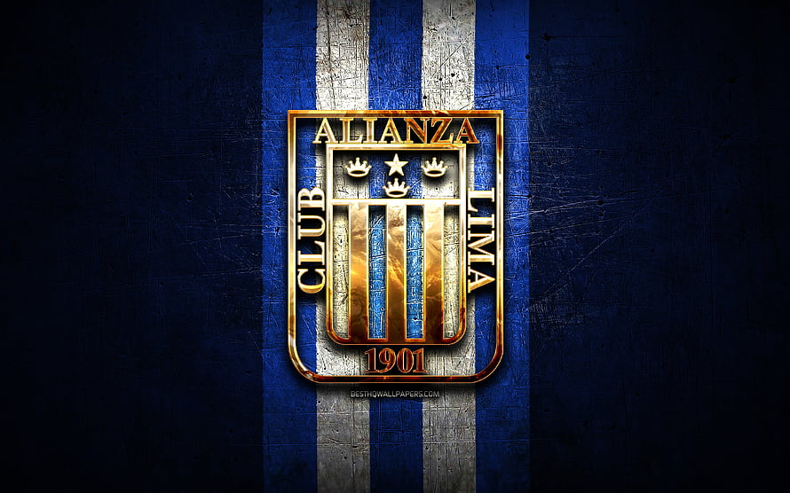 Alianza Lima Football Club Crest on Blue and White Striped Background HD wallpaper