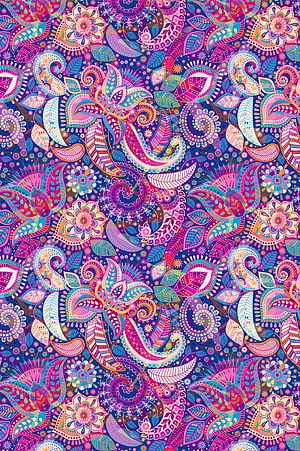 Vibrant Multicolored Paisley and Floral Pattern on Deep Blue Background HD phone wallpaper