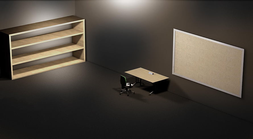 Minimalist Office Interior with Wooden Bookshelf and Desk HD wallpaper