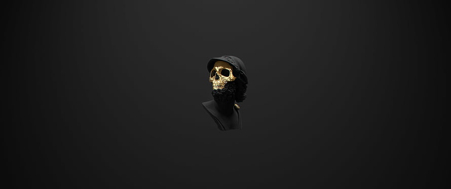 Golden Skull With Black Beard And Hat On Dark Background HD wallpaper