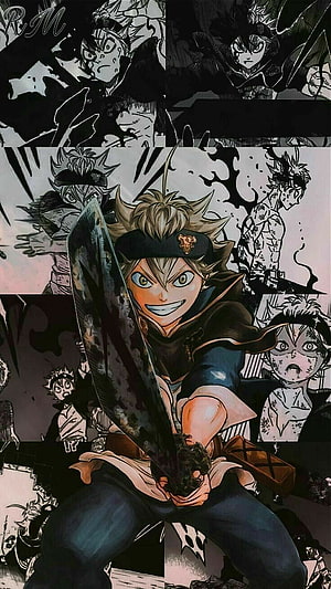 Asta wielding the Demon-Slaying Sword in a dynamic Black Clover manga panel collage HD phone wallpaper