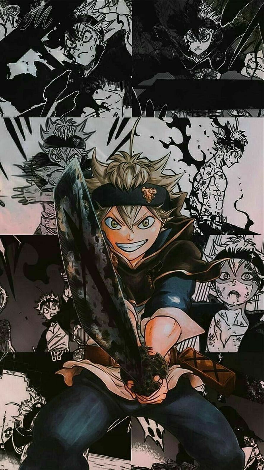 Asta wielding the Demon-Slaying Sword in a dynamic Black Clover manga panel collage HD phone wallpaper