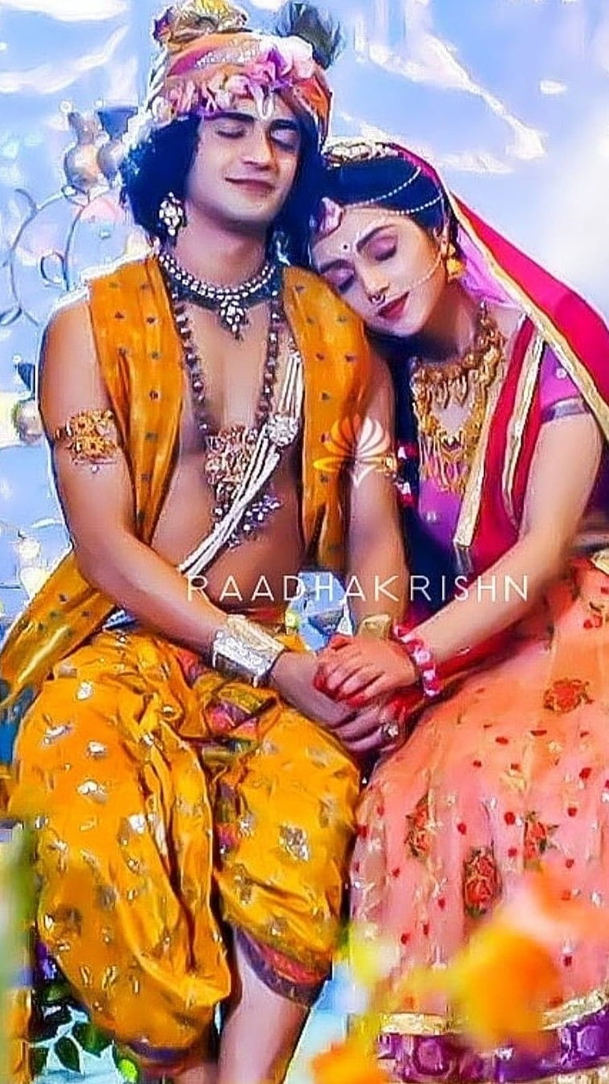 Radha Krishna Devotional Portrait in Traditional Indian Attire HD phone wallpaper