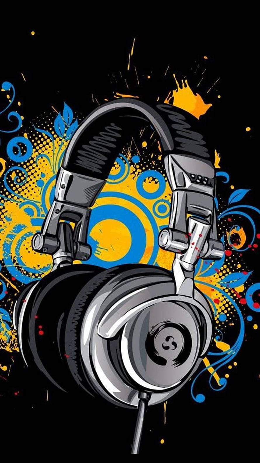 Stylish Headphones Illustration With Vibrant Blue And Yellow Graffiti Background HD phone wallpaper