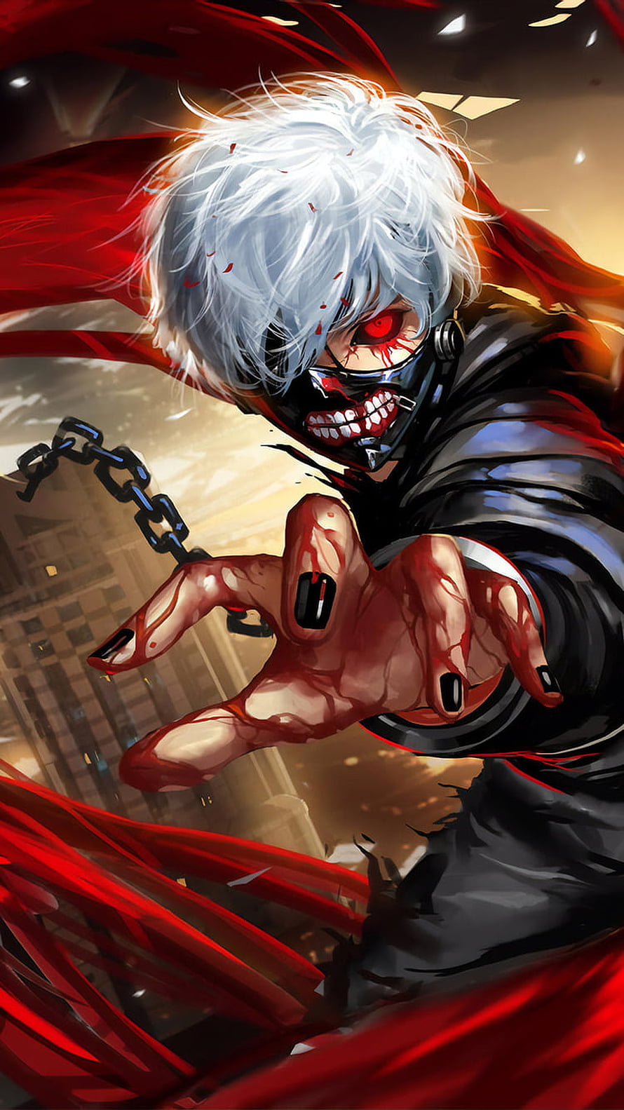 Tokyo Ghoul Kaneki Ken Anime Illustration with Red Eyes and Mask HD phone wallpaper