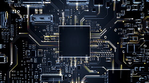 Glowing Printed Circuit Board with Central Processor and Traces HD wallpaper