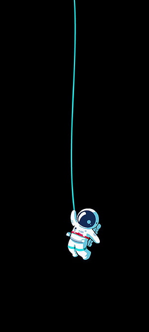Cute Cartoon Astronaut Floating in Space with Tether HD phone wallpaper