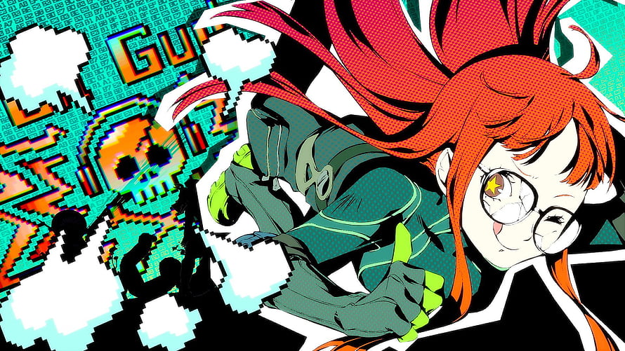 Persona 5 Royal Anime Character Artwork with Glitch Effect and Halftone Style HD wallpaper