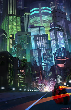 Akira Neo Tokyo Cyberpunk Cityscape with Futuristic Motorbike at Night HD phone wallpaper