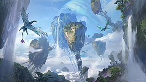 Avatar Pandora Rising Floating Islands and Rakhma Birds Fantasy Landscape HD wallpaper