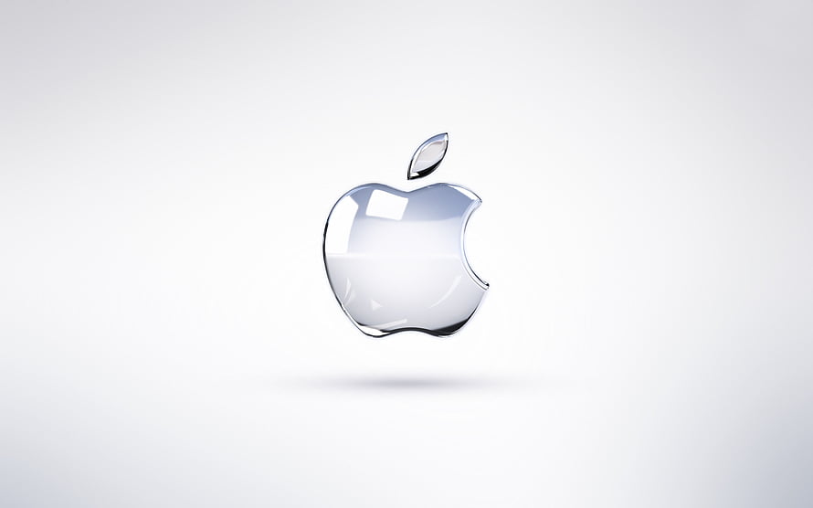 Glossy Silver Apple Logo on Minimalist White Background HD wallpaper