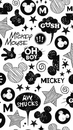 Mickey Mouse Black and White Pattern Wallpaper with Stars and Speech Bubbles HD phone wallpaper