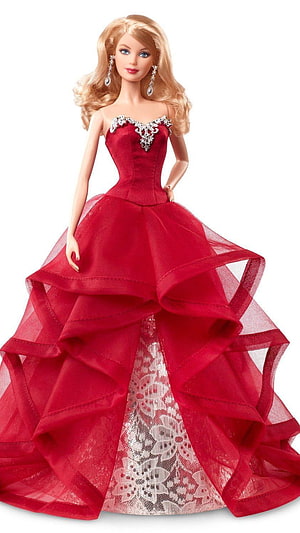 Barbie Doll in Elegant Red Ball Gown with Crystal Embellishments and Lace Underlayer HD phone wallpaper