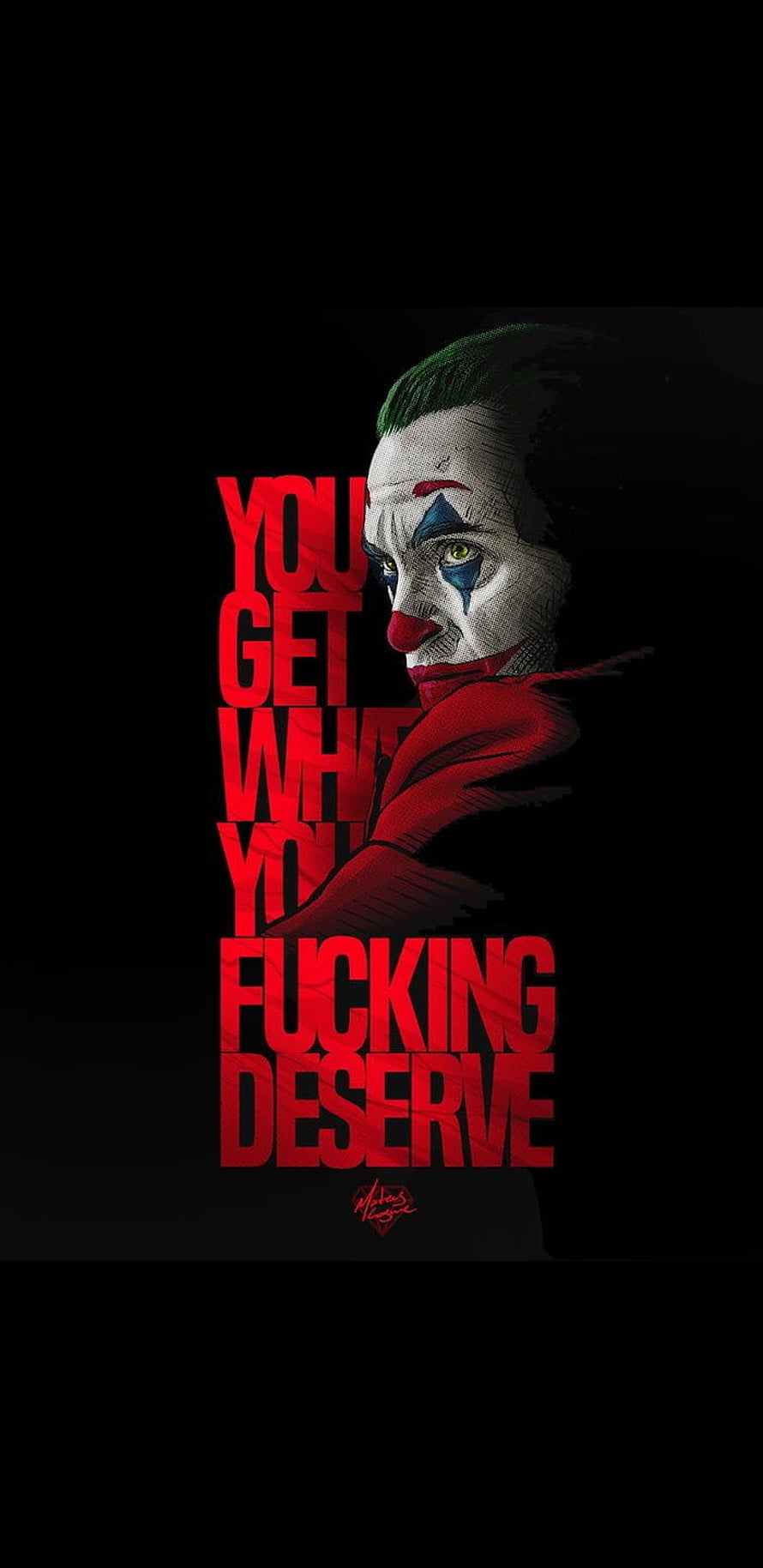 Joker Dark Portrait with Bold Red Typography on Black Background HD phone wallpaper