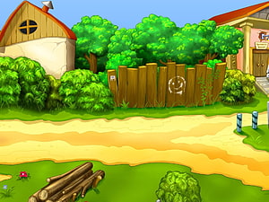 Colorful Cartoon Village Scene with Wooden Fence and Cottage HD wallpaper