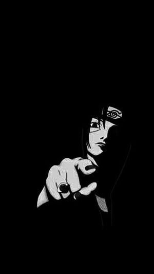 Itachi Uchiha Pointing Forward in High Contrast Black and White Anime Art HD phone wallpaper