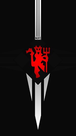 Manchester United Red Devil Crest on Black Background with MUFC Emblem HD phone wallpaper