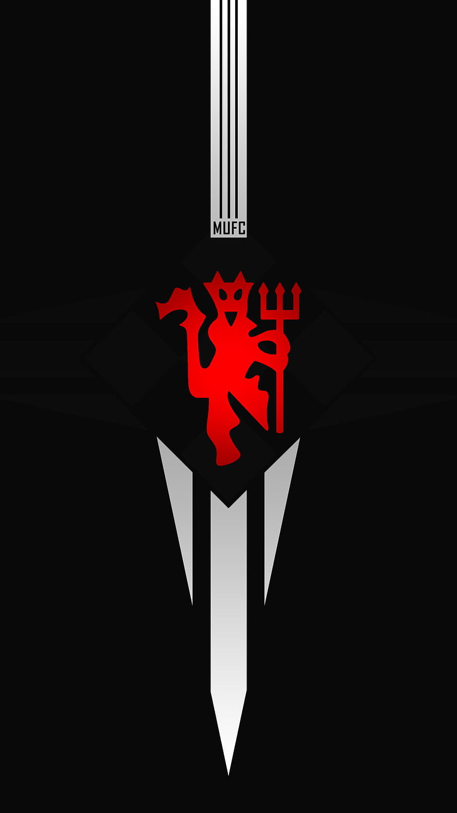 Manchester United Red Devil Crest on Black Background with MUFC Emblem HD phone wallpaper