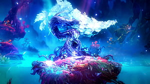 Ori and the Will of the Wisps Fantasy Forest Scene with Glowing Spirit Tree HD wallpaper