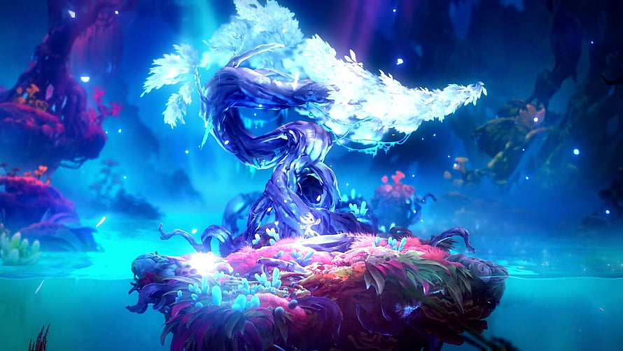 Ori and the Will of the Wisps Fantasy Forest Scene with Glowing Spirit Tree HD wallpaper