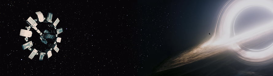 Interstellar Space Station Orbiting a Supermassive Black Hole with Accretion Disk HD wallpaper