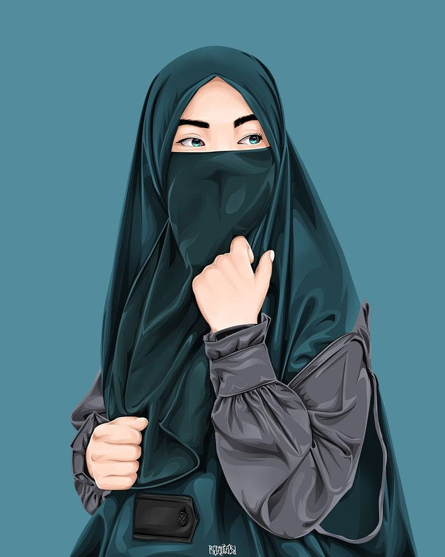 Digital Art Portrait of a Woman in a Dark Teal Niqab and Grey Abaya, Hijab Niqab vector portrait in 2021. Vector portrait, Girls cartoon art, Hijab cartoon, Cadar HD phone wallpaper