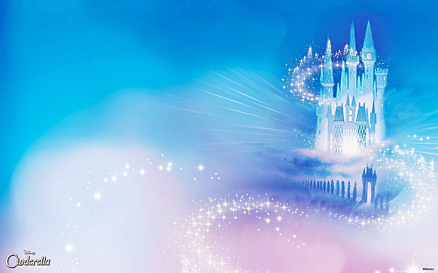 Disney Cinderella Castle Floating in Ethereal Clouds with Sparkling Light Rays HD wallpaper