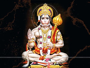 Lord Hanuman Sitting With Mace And Holy Book Digital Art Wallpaper, Bajrang Bali Latest, Bajrangbali HD wallpaper