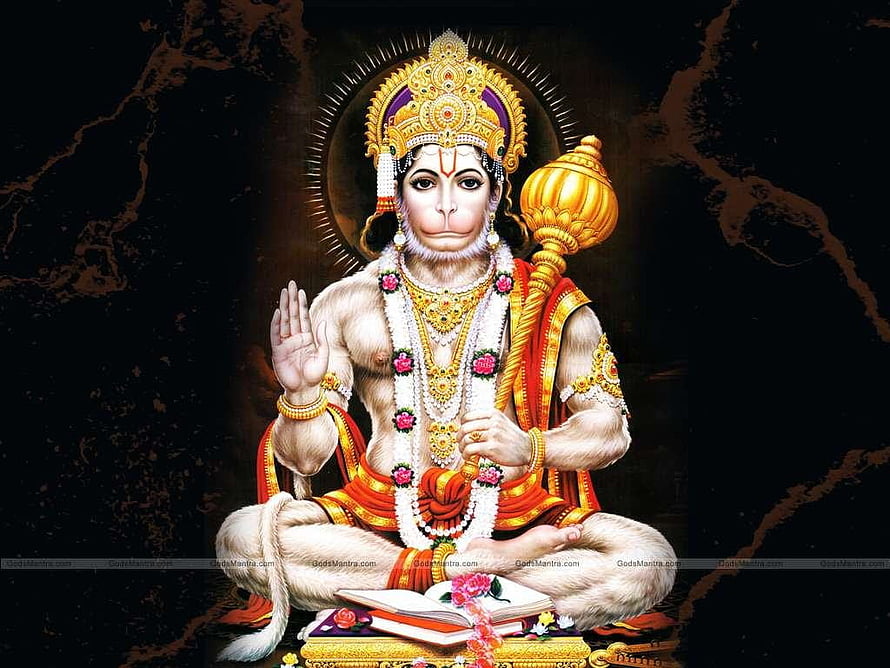 Lord Hanuman Sitting With Mace And Holy Book Digital Art Wallpaper, Bajrang Bali Latest, Bajrangbali HD wallpaper