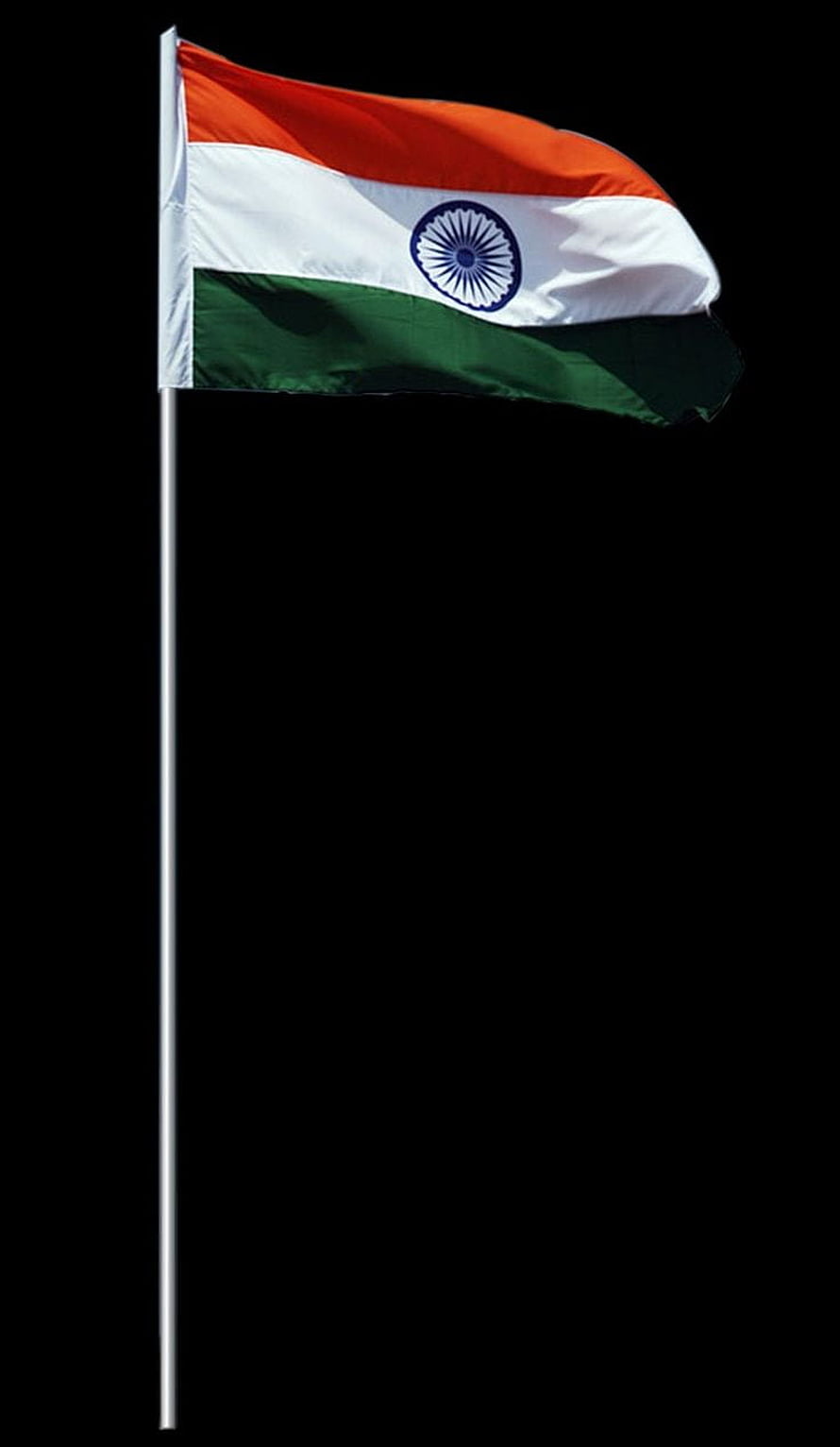 Indian National Flag Waving on a Pole Against a Black Background HD phone wallpaper