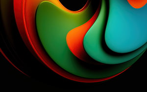 Vibrant Abstract Curvy Shapes with Layered Green Orange and Teal Forms on Black Background HD wallpaper