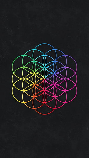 Rainbow Flower of Life Sacred Geometry Pattern on Black Background HD phone wallpaper