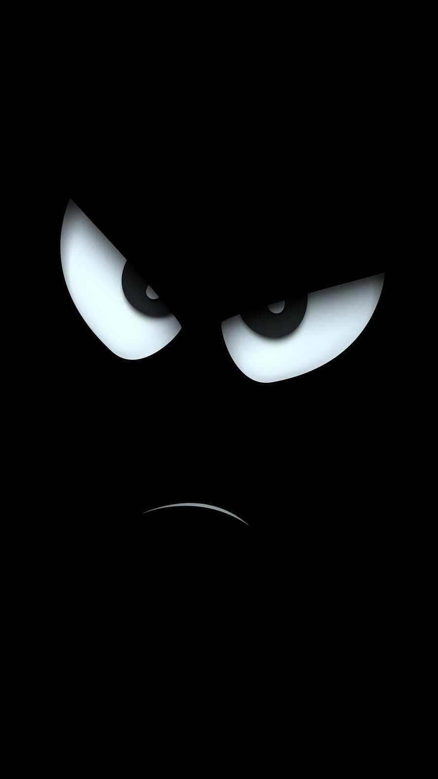Minimalist Angry Face in Darkness with Glowing White Eyes and Frown HD phone wallpaper